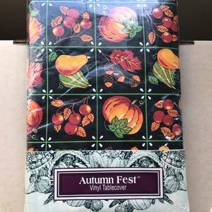 Vintage Autumn Fest Vinyl Tablecover Black Orange Red Oblong 52 x 90 Brand NEW